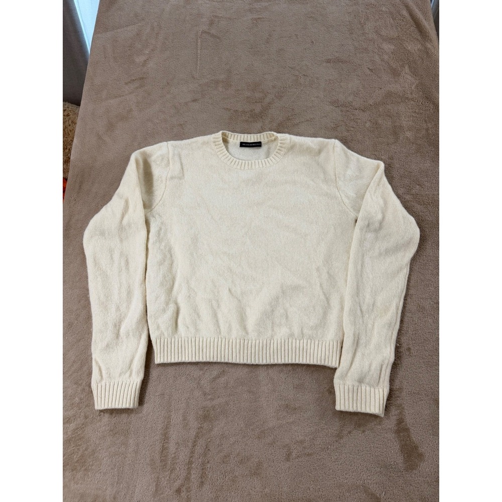 Brandy Melville Crewneck Knit Wool Sweater Ivory Ribbed Pullover MW144 OS